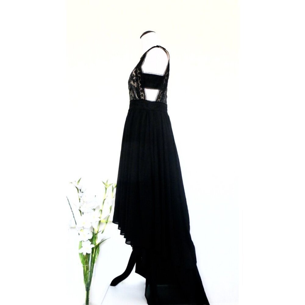 INA Hi Low Hem Cut Out Detail Maxi Dress Faux leather with Lace Black SZ M - Picture 9 of 15